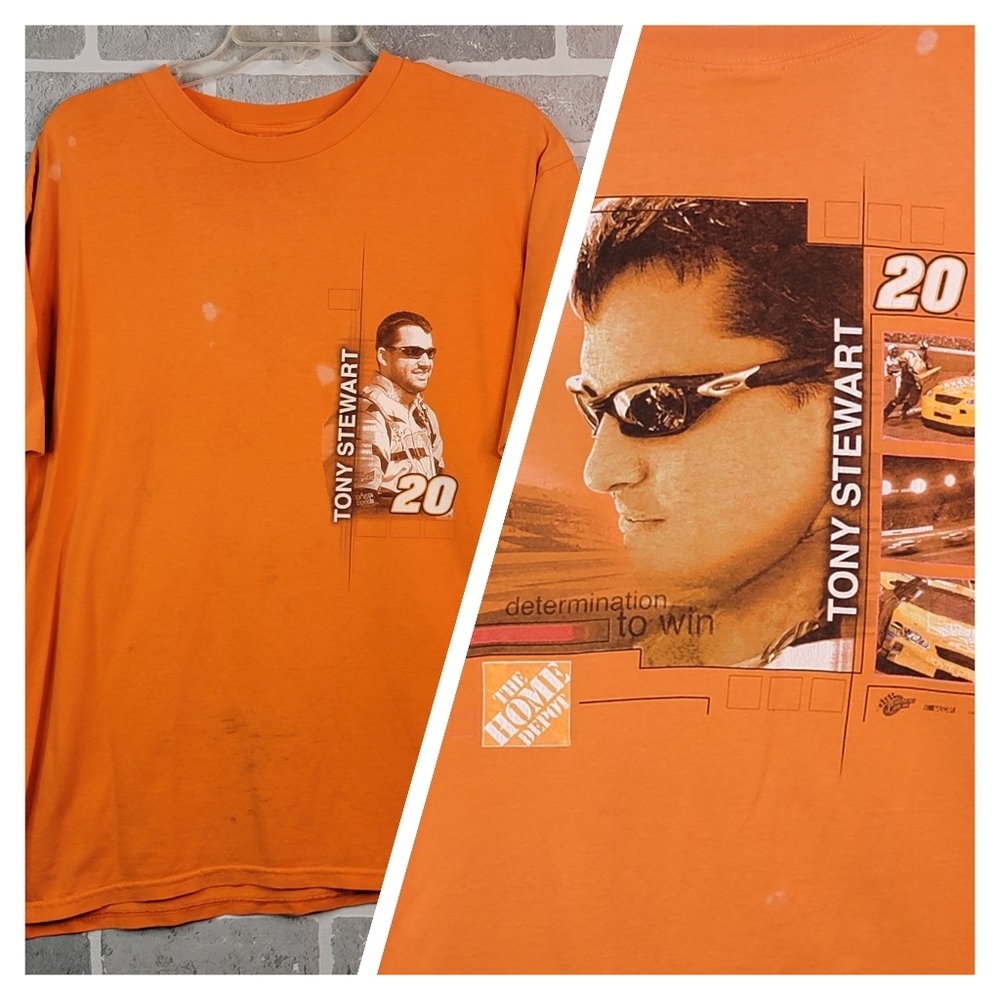 Tony Stewart Home Depo Thrashed Racing Shirt Cut Tag Men's See Measurements